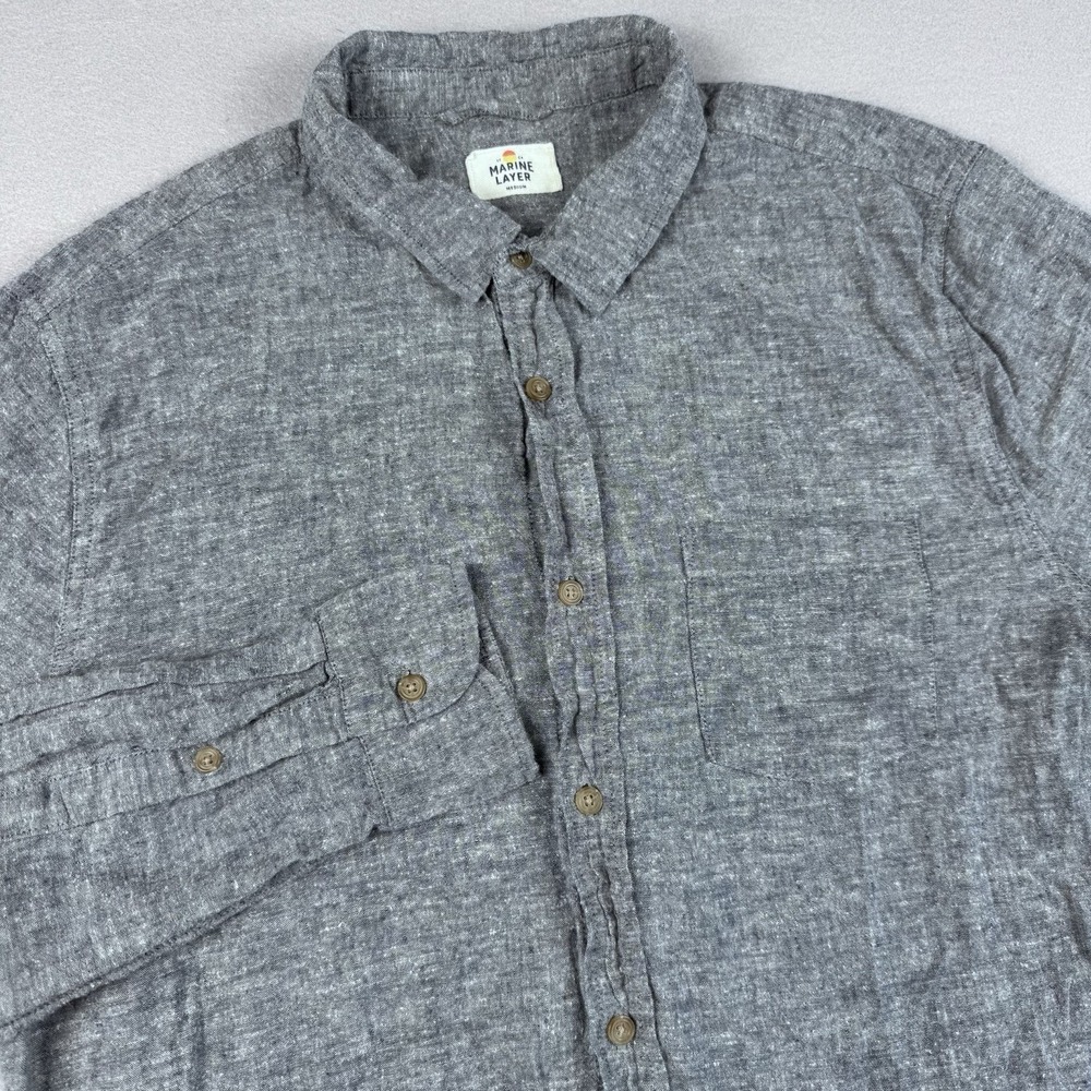 Marine Layer Hemp Blend Long Sleeve Button Shirt Men M Heather Gray Pocket